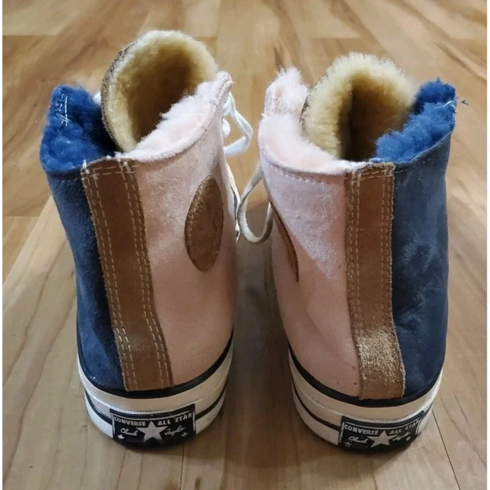Converse Chuck 70 High Suede Fur Size W 10.5 M 8.5 Navy Blue Pink 166319C
